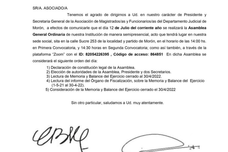Convocatoria a Asamblea General Ordinaria Año 2022